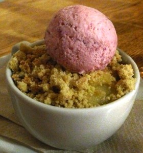 Apple Crumble with Raspberry Soya Ice Cream at The Warehouse Cafe Digbeth Birmingham