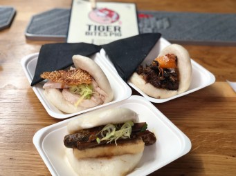 out in brum - tiger bites pig - chicken - tofu - beef